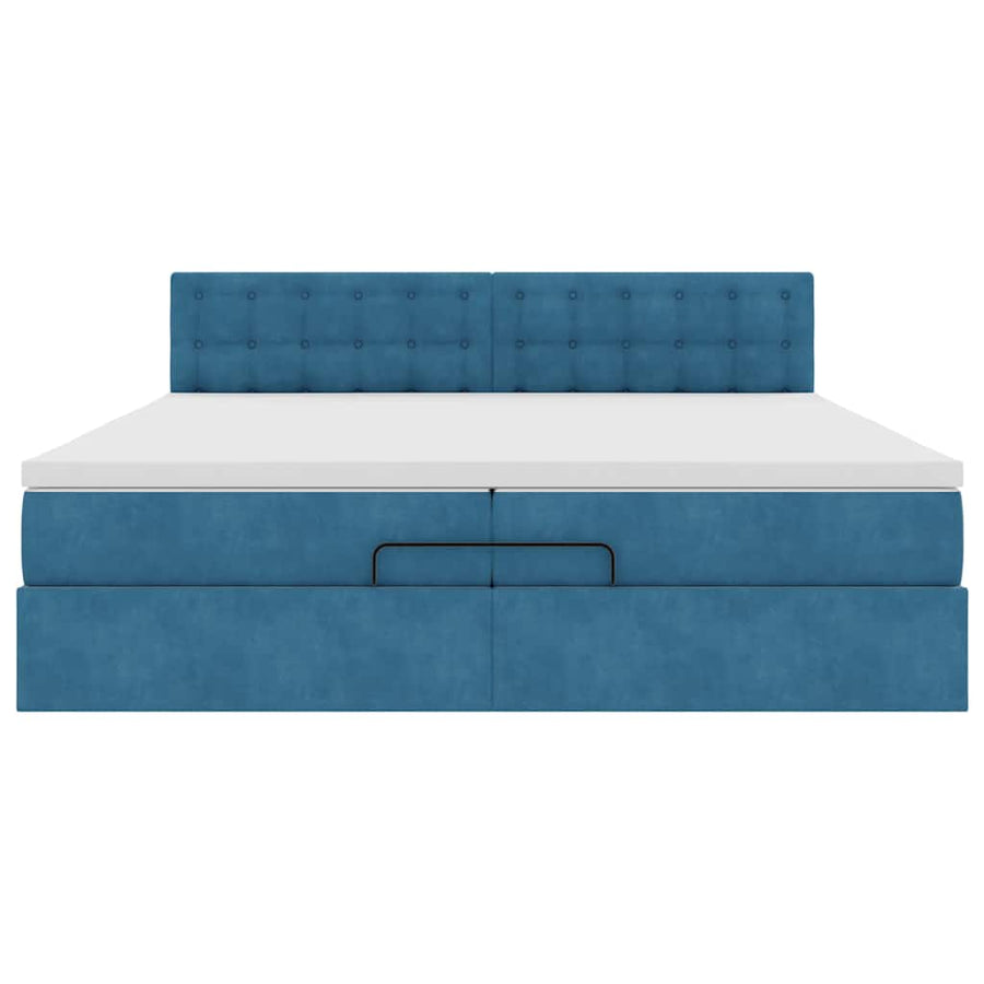 Ottoman Bed Met Matras Fluweel 200 x 200 cm Donkerblauw