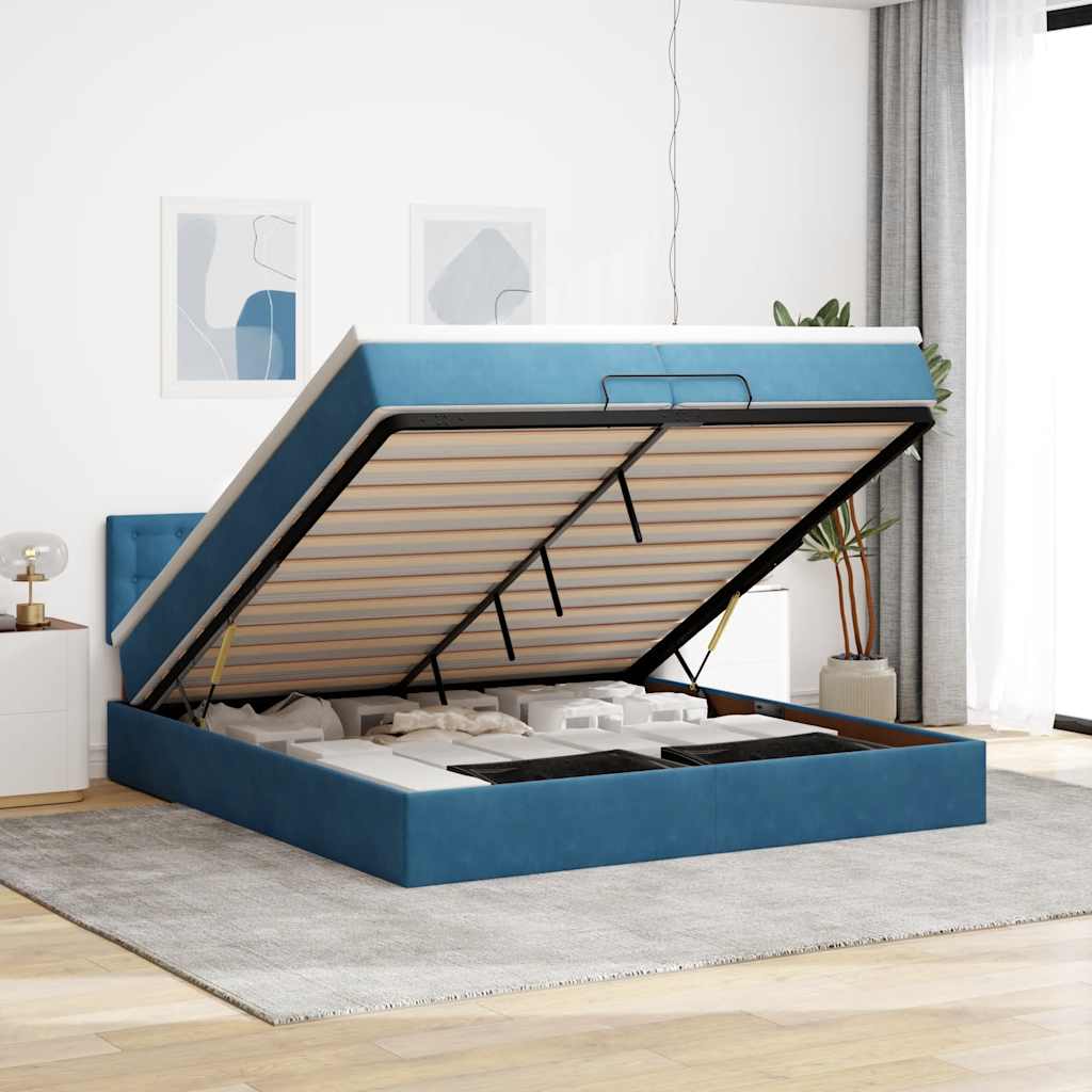 Ottoman Bed Met Matras Fluweel 200 x 200 cm Donkerblauw