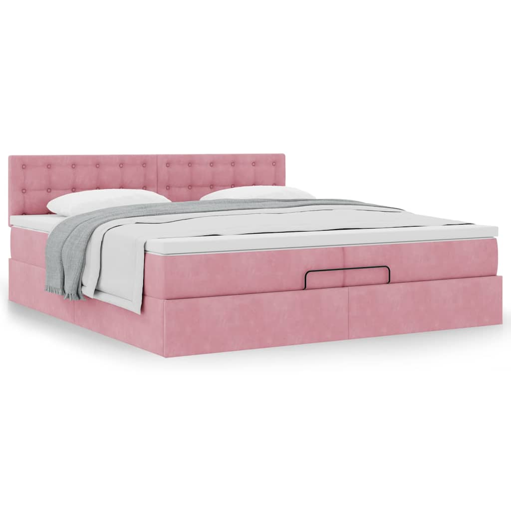 Ottoman bed met matras 200x200 cm fluweel roze