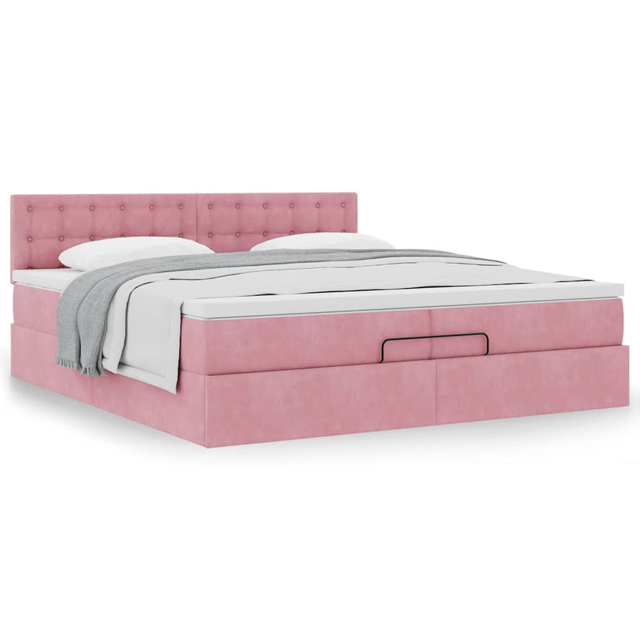 Ottoman bed met matras 200x200 cm fluweel roze