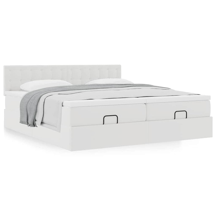 Ottoman bed met matrassen 160x200cm kunstleer wit