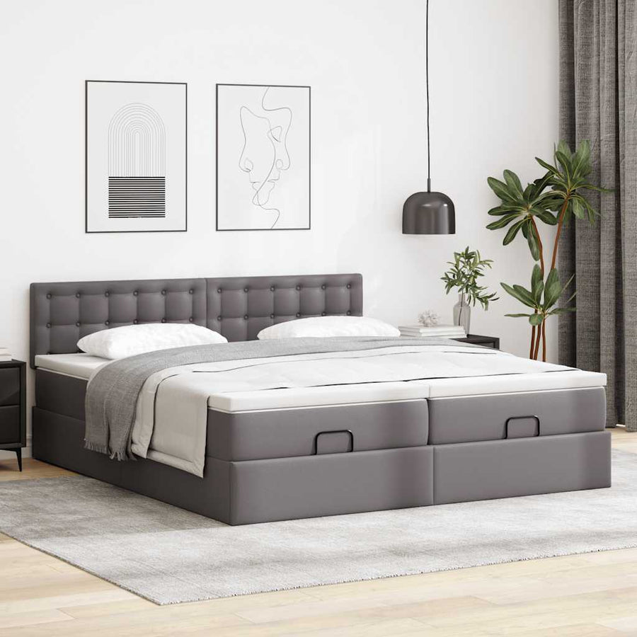 Ottoman bed met matrassen 160x200cm kunstleer grijs