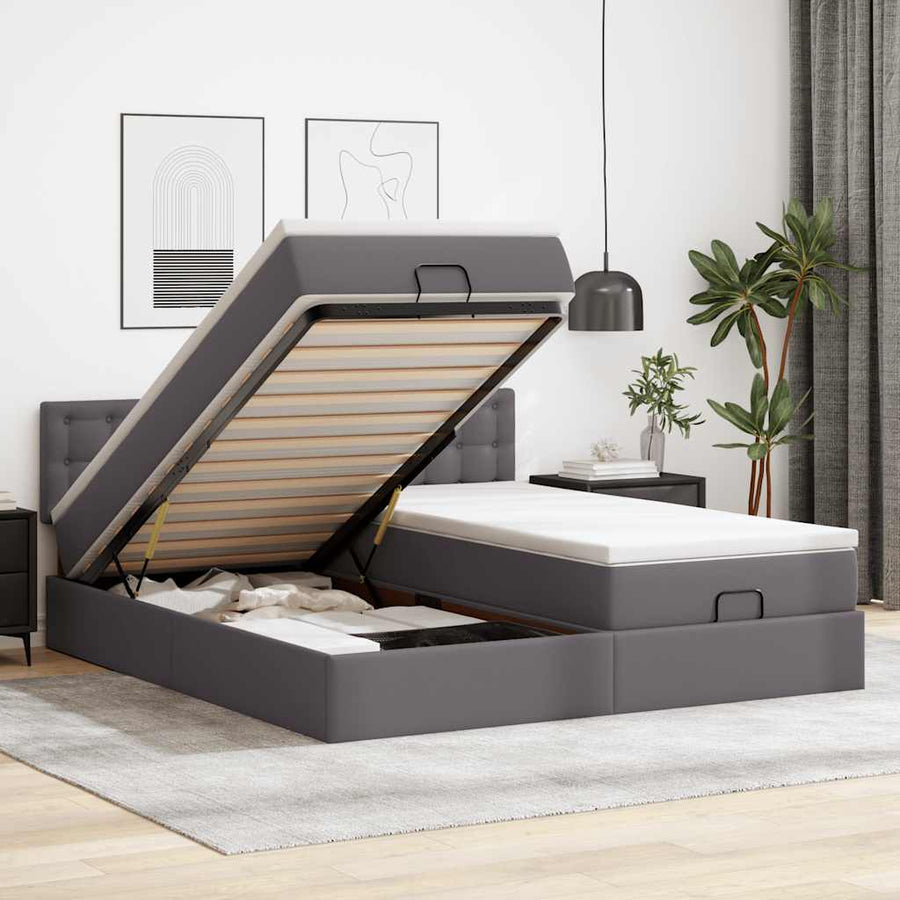 Ottoman bed met matrassen 160x200cm kunstleer grijs