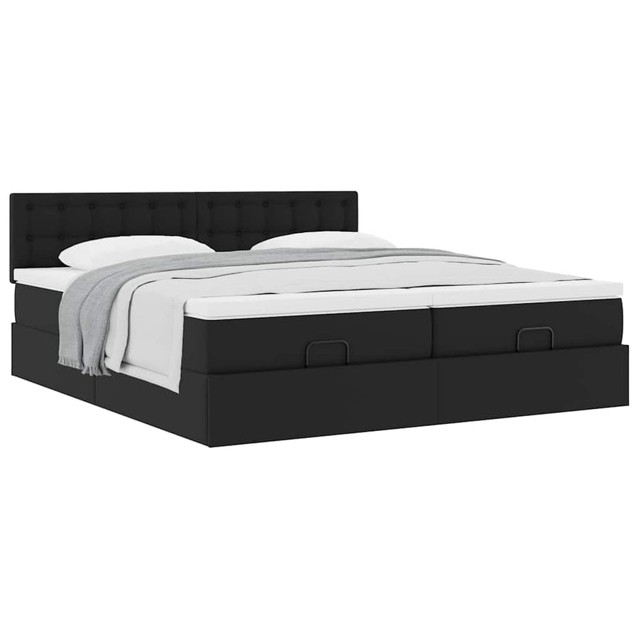 Ottoman bed met matrassen 180x200cm kunstleer zwart