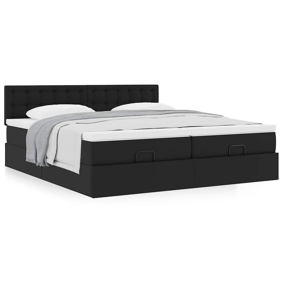 Ottoman bed met matrassen 180x200cm kunstleer zwart