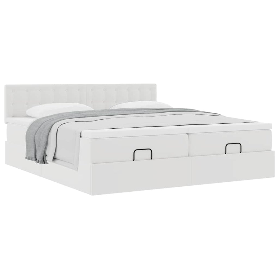 Ottoman bed met matrassen 180x200cm kunstleer wit