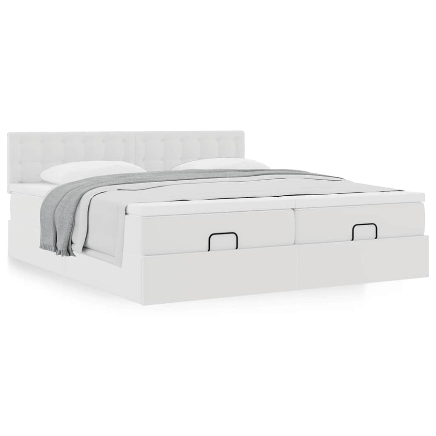Ottoman bed met matrassen 180x200cm kunstleer wit