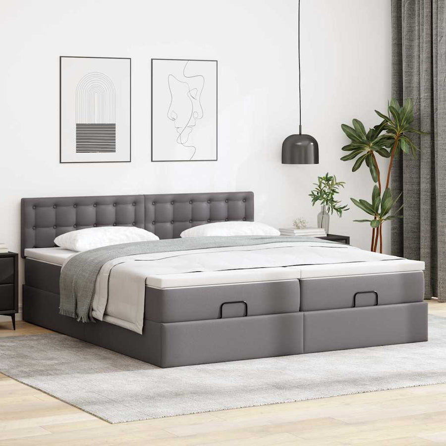 Ottoman bed met matrassen 180x200cm kunstleer grijs
