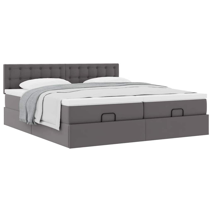 Ottoman bed met matrassen 180x200cm kunstleer grijs