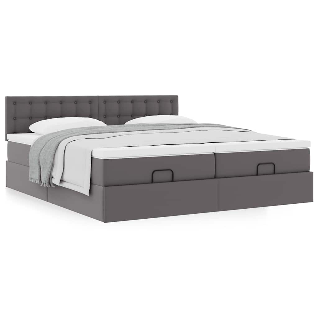 Ottoman bed met matrassen 180x200cm kunstleer grijs