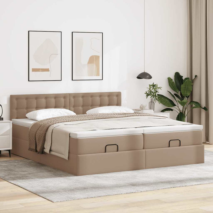 Ottoman bed met matrassen 180x200cm kunstleer cappuccinokleurig