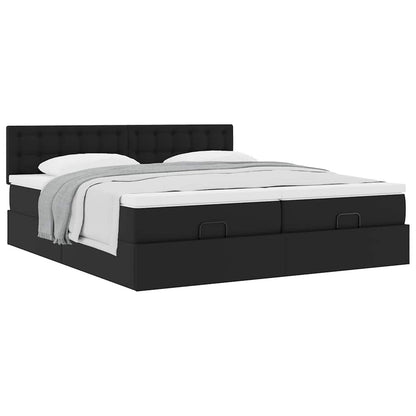 Ottoman bed met matrassen 200x200cm kunstleer zwart