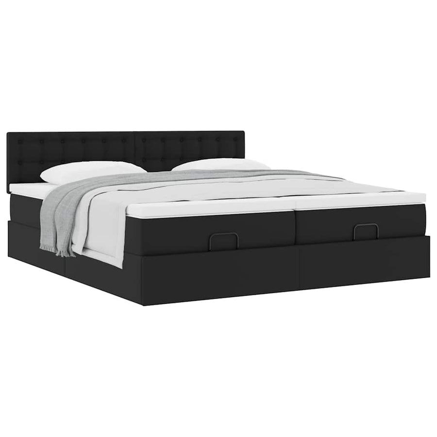 Ottoman bed met matrassen 200x200cm kunstleer zwart