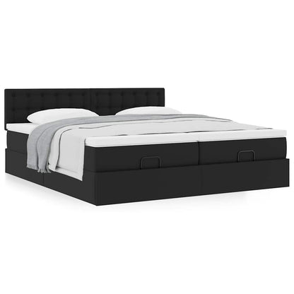 Ottoman bed met matrassen 200x200cm kunstleer zwart