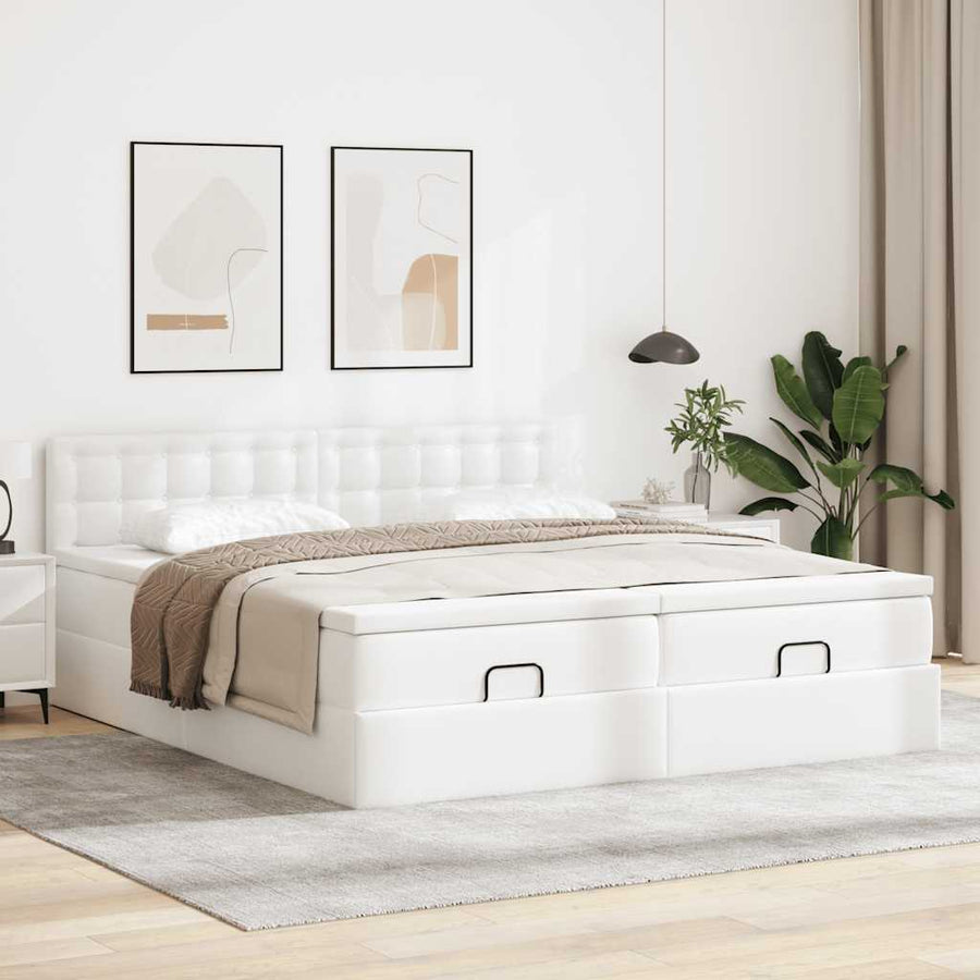 Ottoman bed met matrassen 200x200cm kunstleer wit