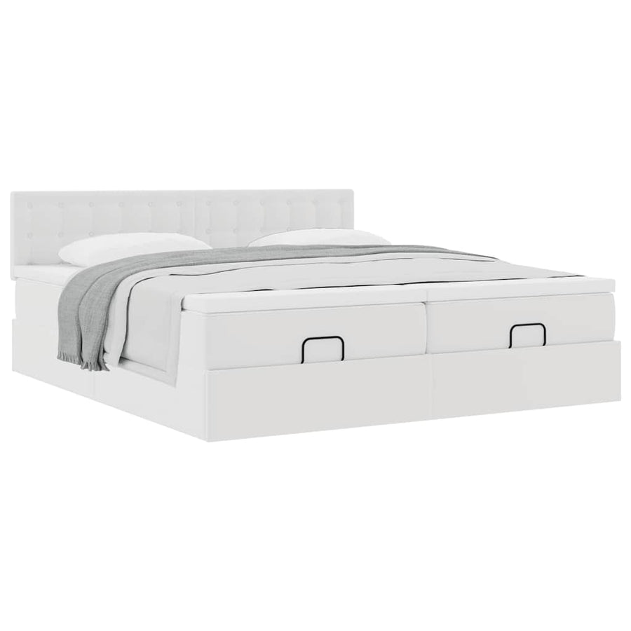 Ottoman bed met matrassen 200x200cm kunstleer wit