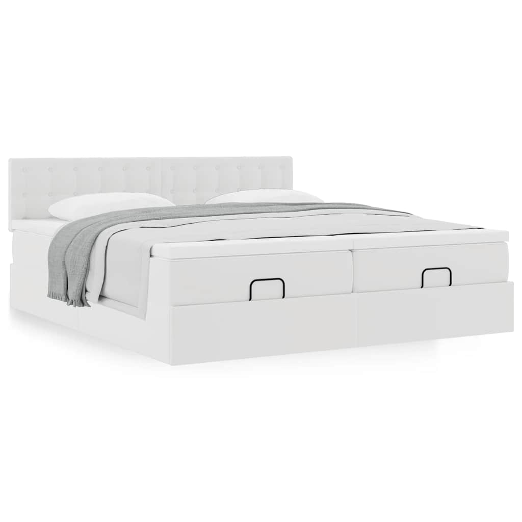 Ottoman bed met matrassen 200x200cm kunstleer wit