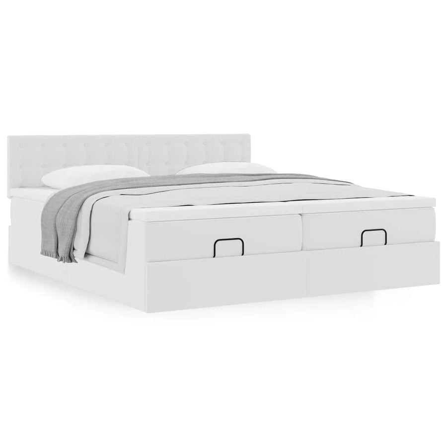 Ottoman bed met matrassen 200x200cm kunstleer wit