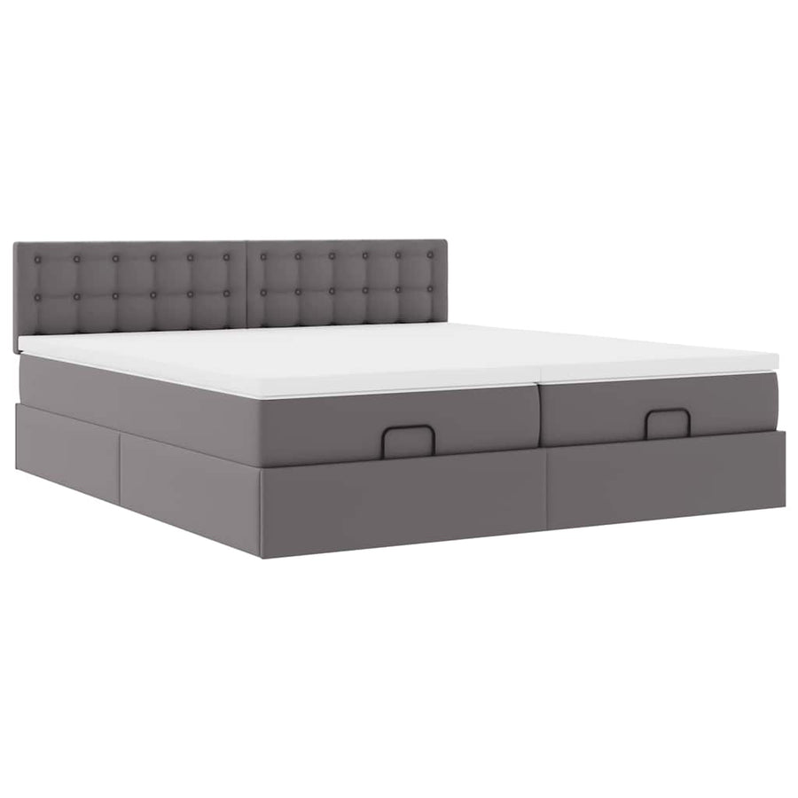 Ottoman bed met matrassen 200x200cm kunstleer grijs