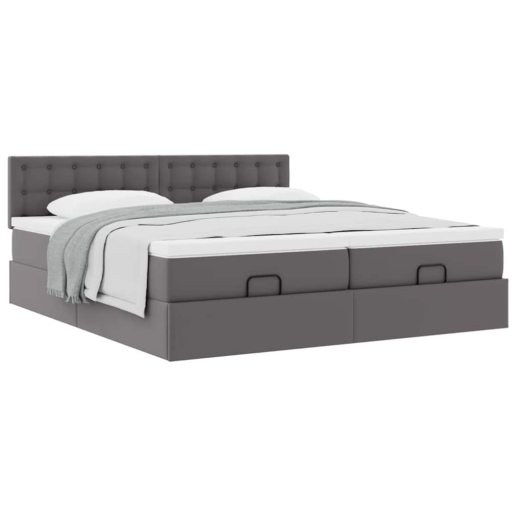 Ottoman bed met matrassen 200x200cm kunstleer grijs
