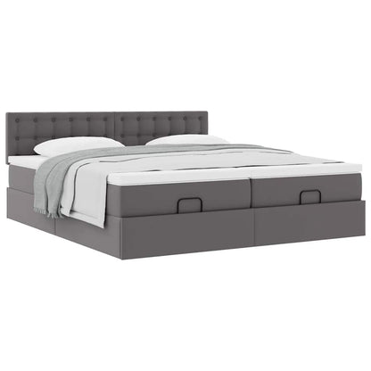 Ottoman bed met matrassen 200x200cm kunstleer grijs