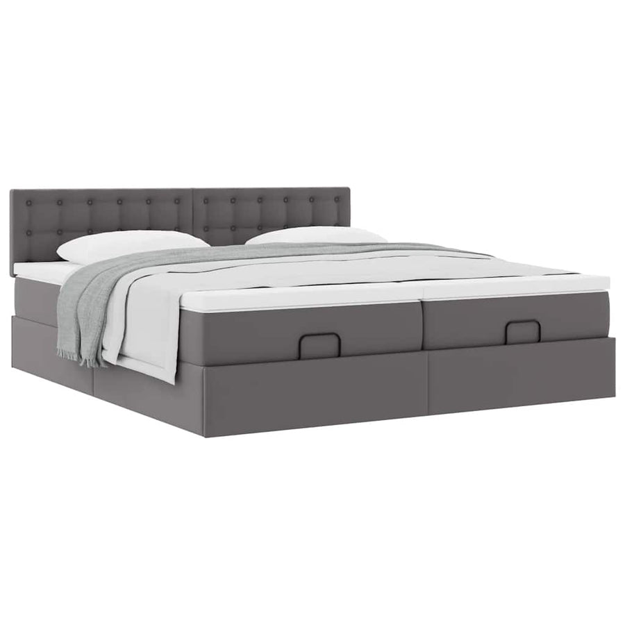 Ottoman bed met matrassen 200x200cm kunstleer grijs