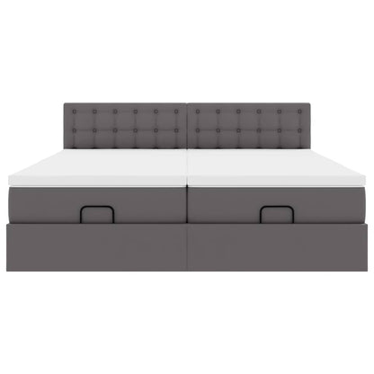 Ottoman bed met matrassen 200x200cm kunstleer grijs