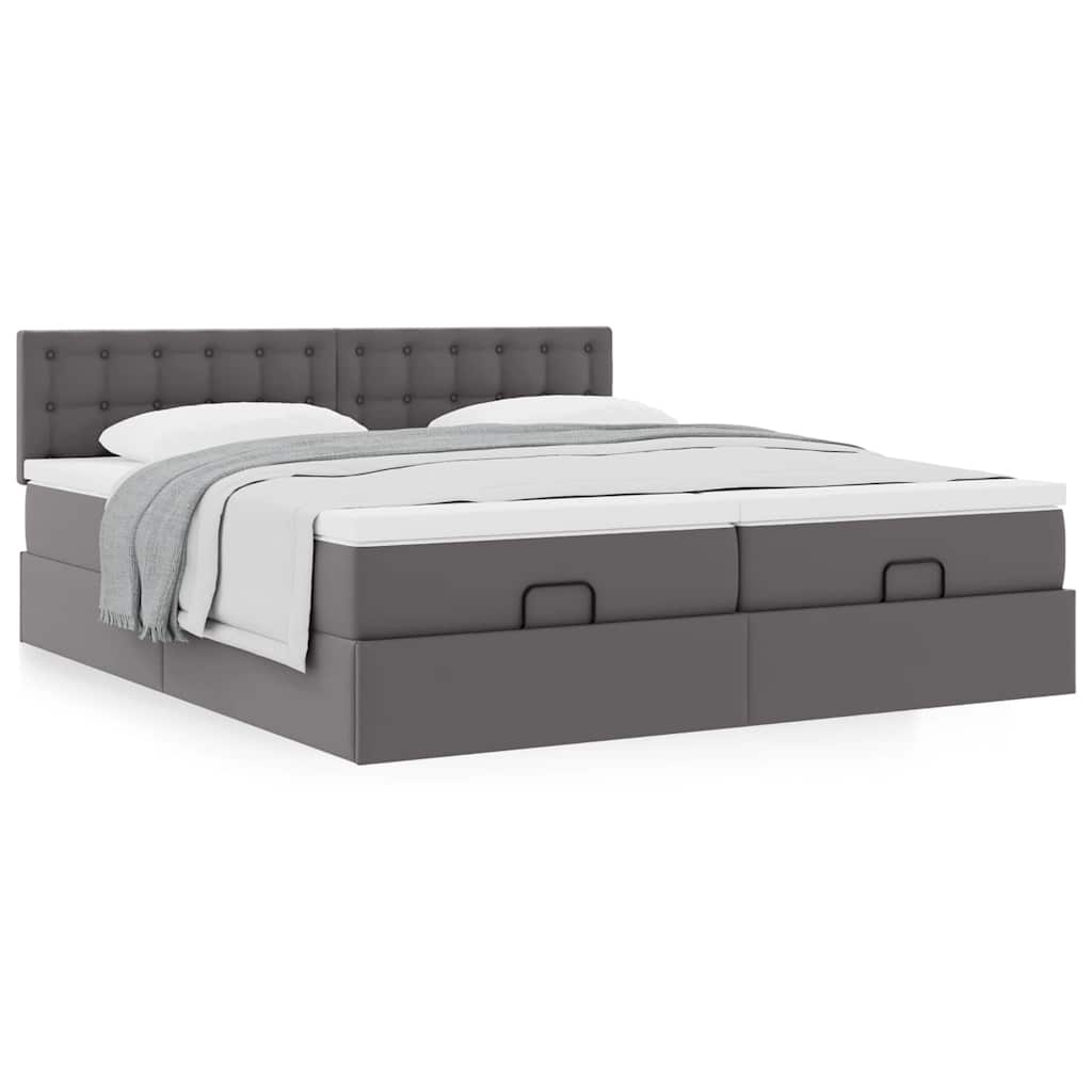 Ottoman bed met matrassen 200x200cm kunstleer grijs