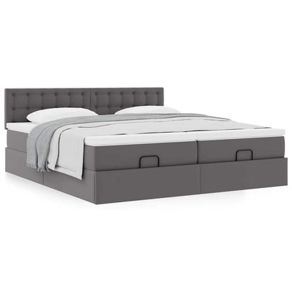 Ottoman bed met matrassen 200x200cm kunstleer grijs