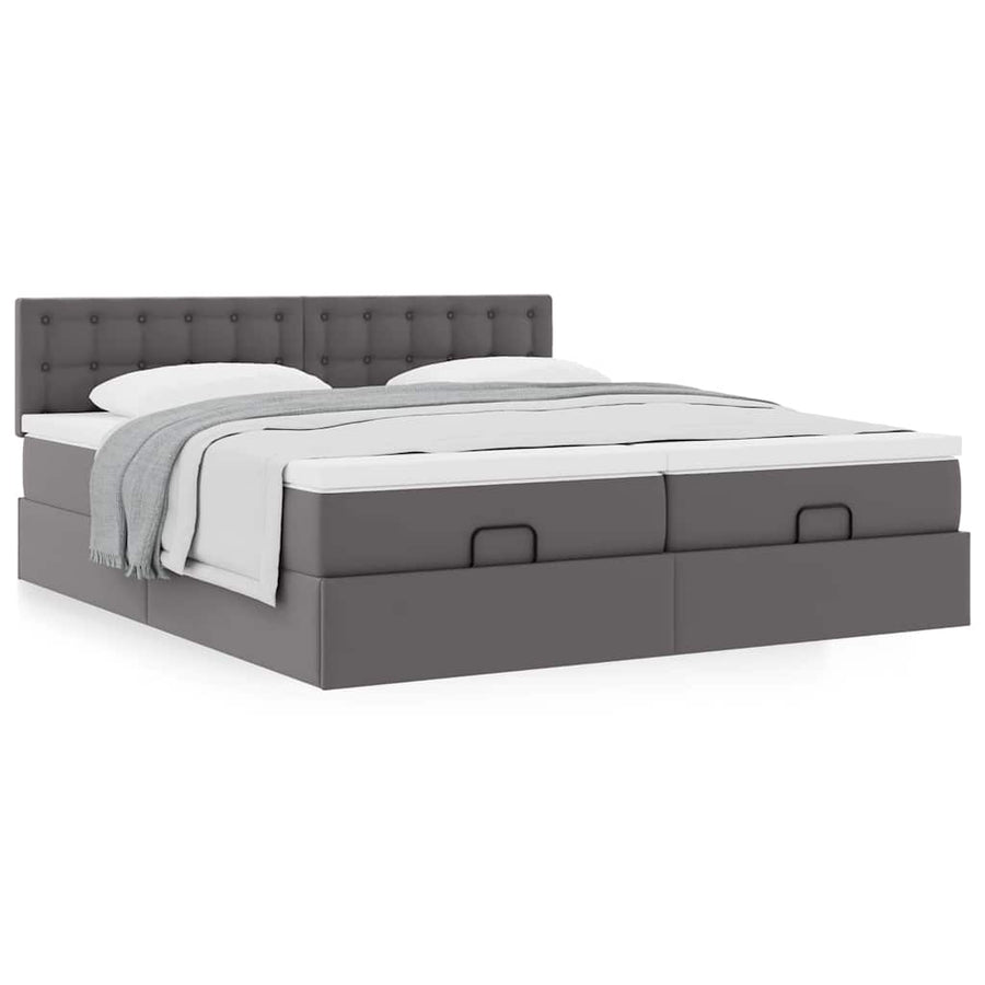 Ottoman bed met matrassen 200x200cm kunstleer grijs