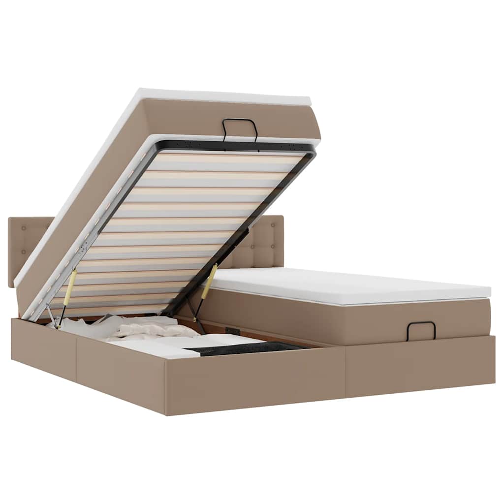 Ottoman bed met matrassen 200x200cm kunstleer cappuccinokleurig