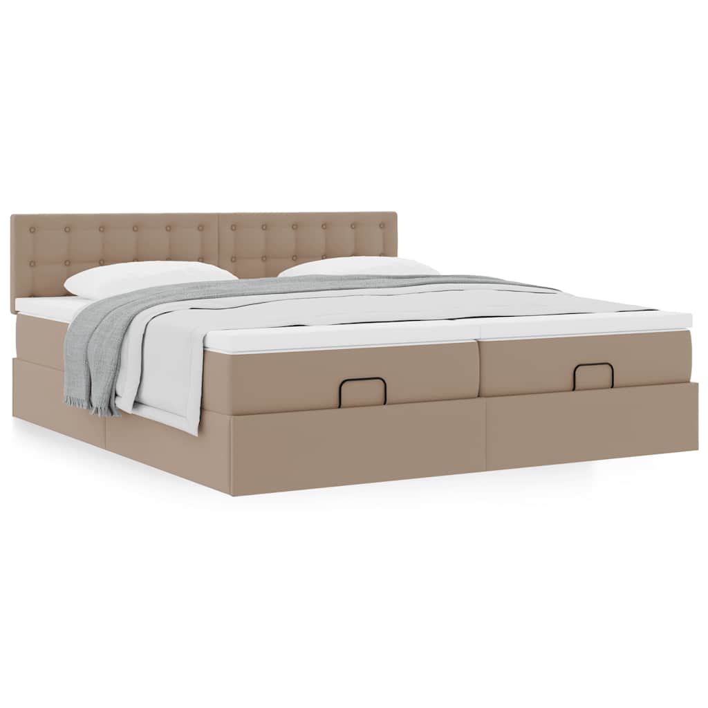 Ottoman bed met matrassen 200x200cm kunstleer cappuccinokleurig
