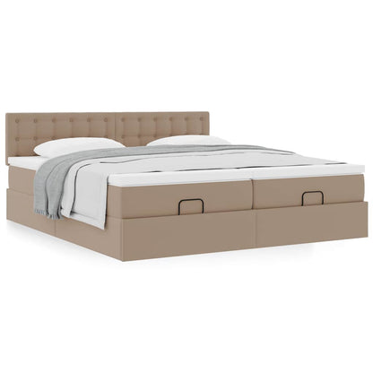Ottoman bed met matrassen 200x200cm kunstleer cappuccinokleurig