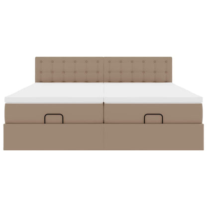 Ottoman bed met matrassen 200x200cm kunstleer cappuccinokleurig