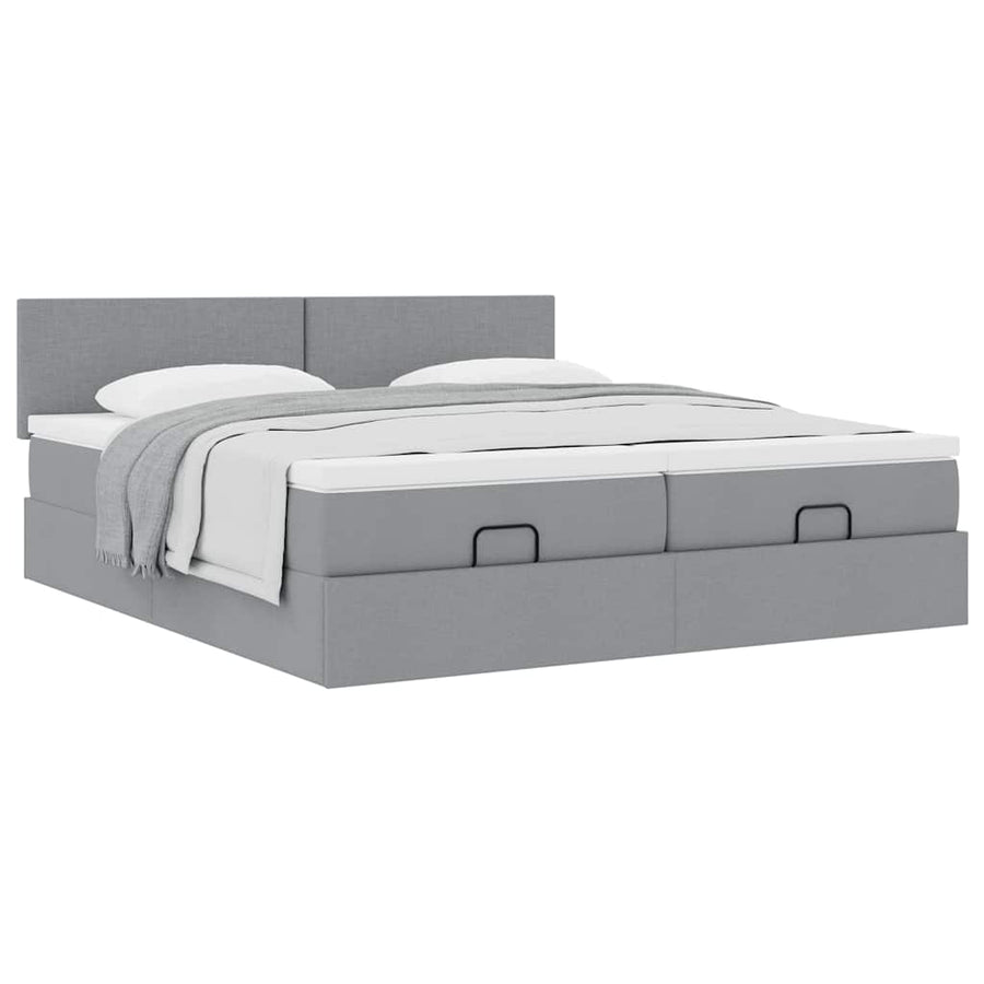 Ottoman bed met matrassen 160x200cm stof lichtgrijs