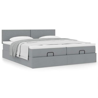 Ottoman bed met matrassen 160x200cm stof lichtgrijs