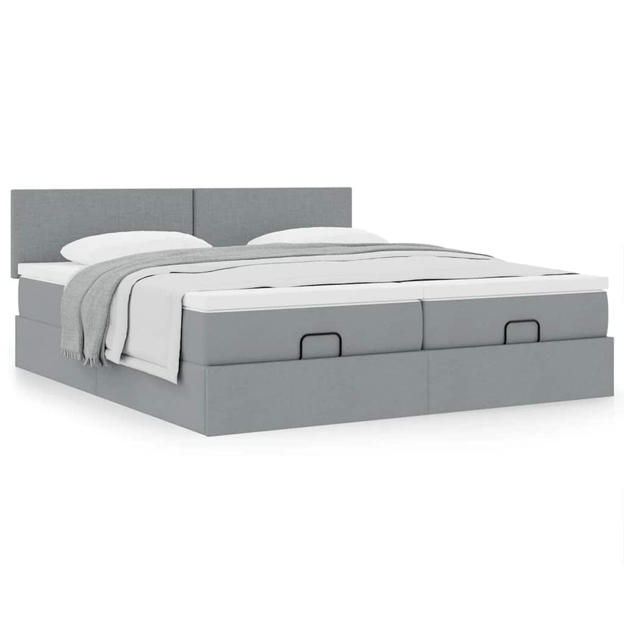 Ottoman bed met matrassen 160x200cm stof lichtgrijs