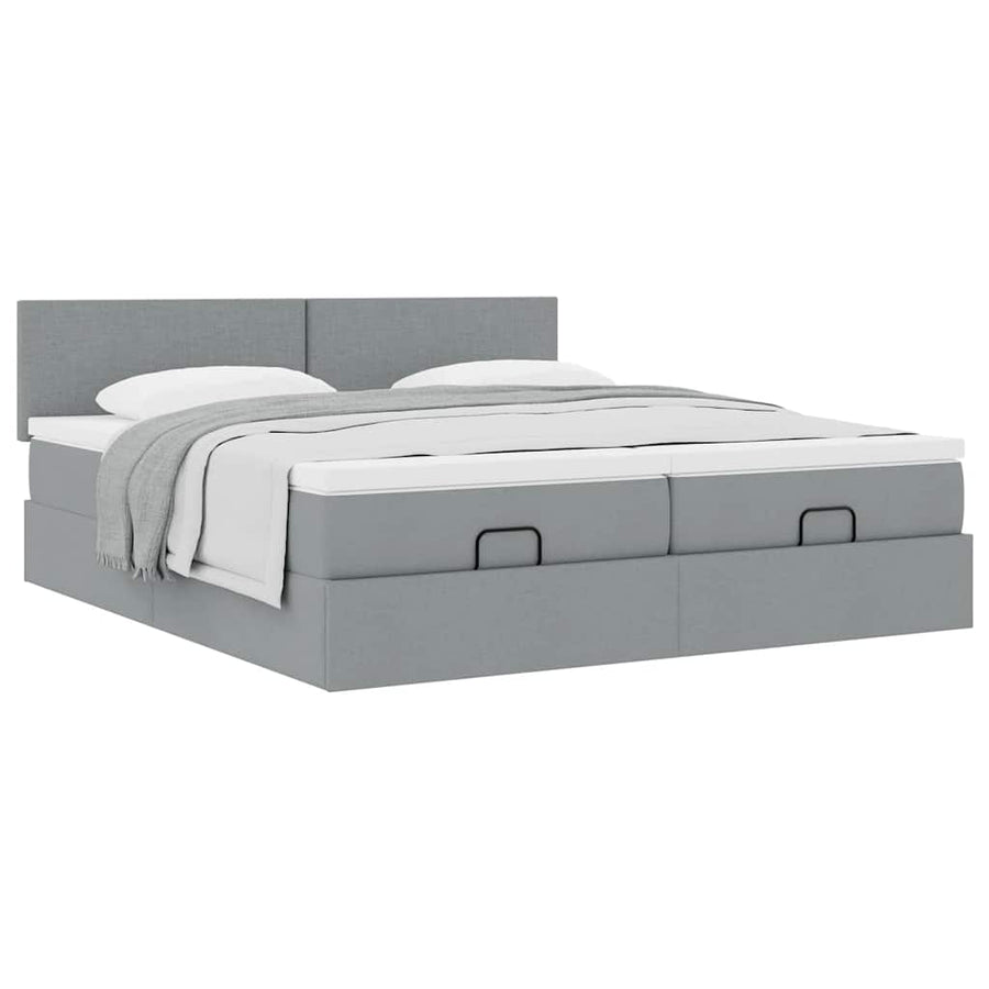 Ottoman bed met matrassen 180x200cm stof lichtgrijs