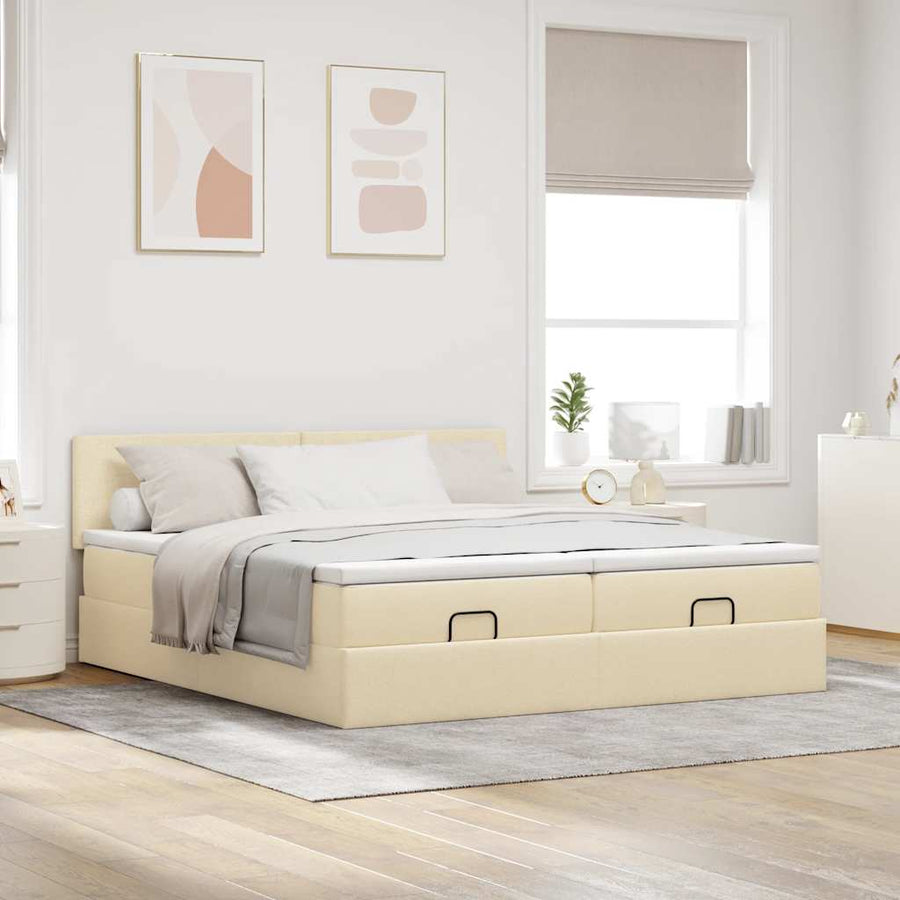 Ottoman bed met matrassen 180x200cm stof crèmekleurig