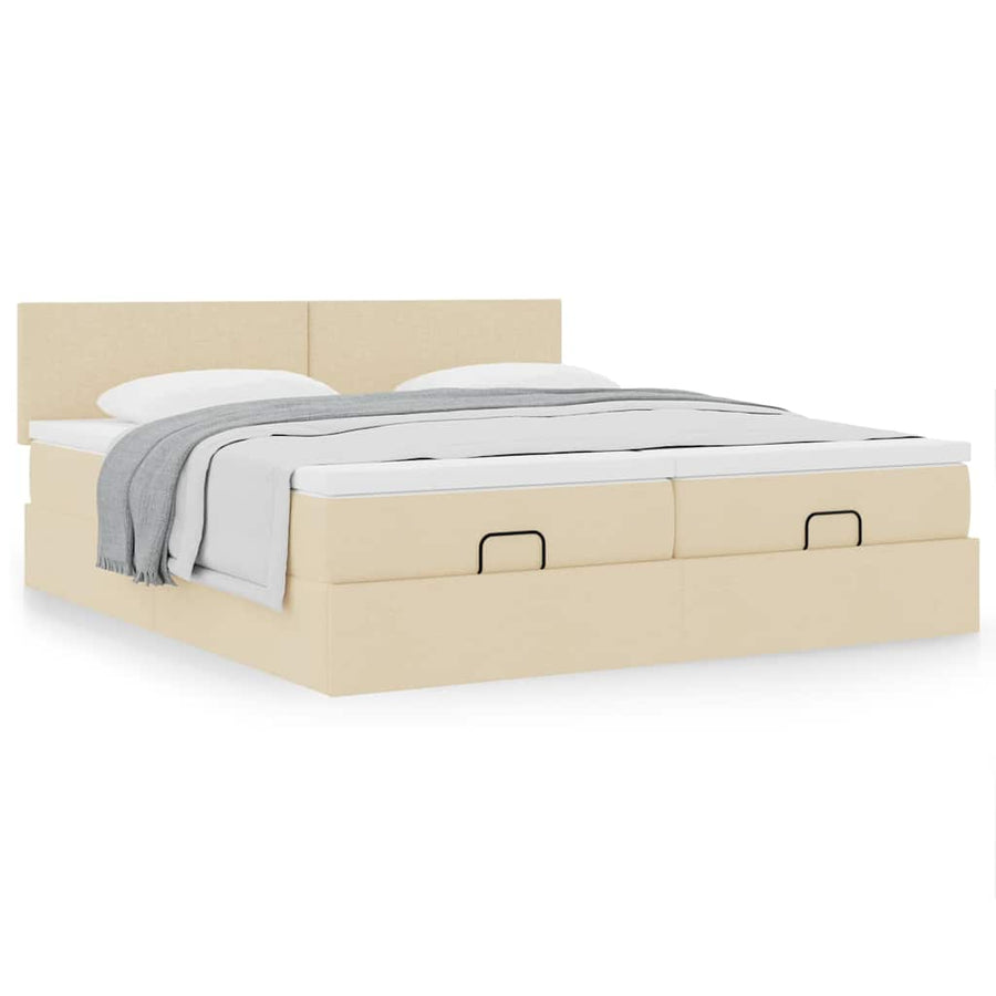 Ottoman bed met matrassen 180x200cm stof crèmekleurig