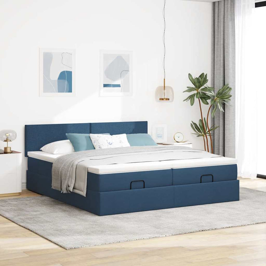 Ottoman bed met matrassen 180x200cm stof blauw