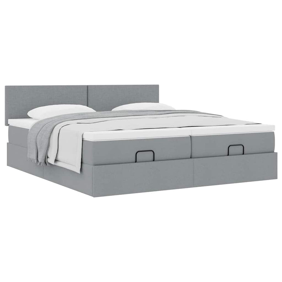 Ottoman bed met matrassen 200x200cm stof lichtgrijs