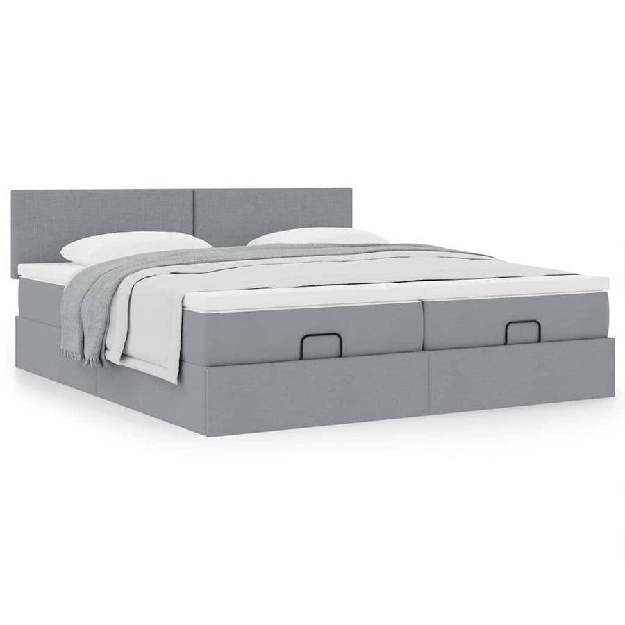 Ottoman bed met matrassen 200x200cm stof lichtgrijs