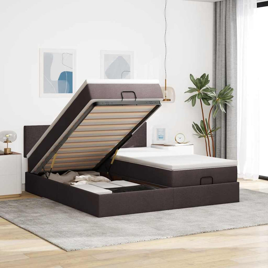 Ottoman bed met matrassen 200x200cm stof donkerbruin