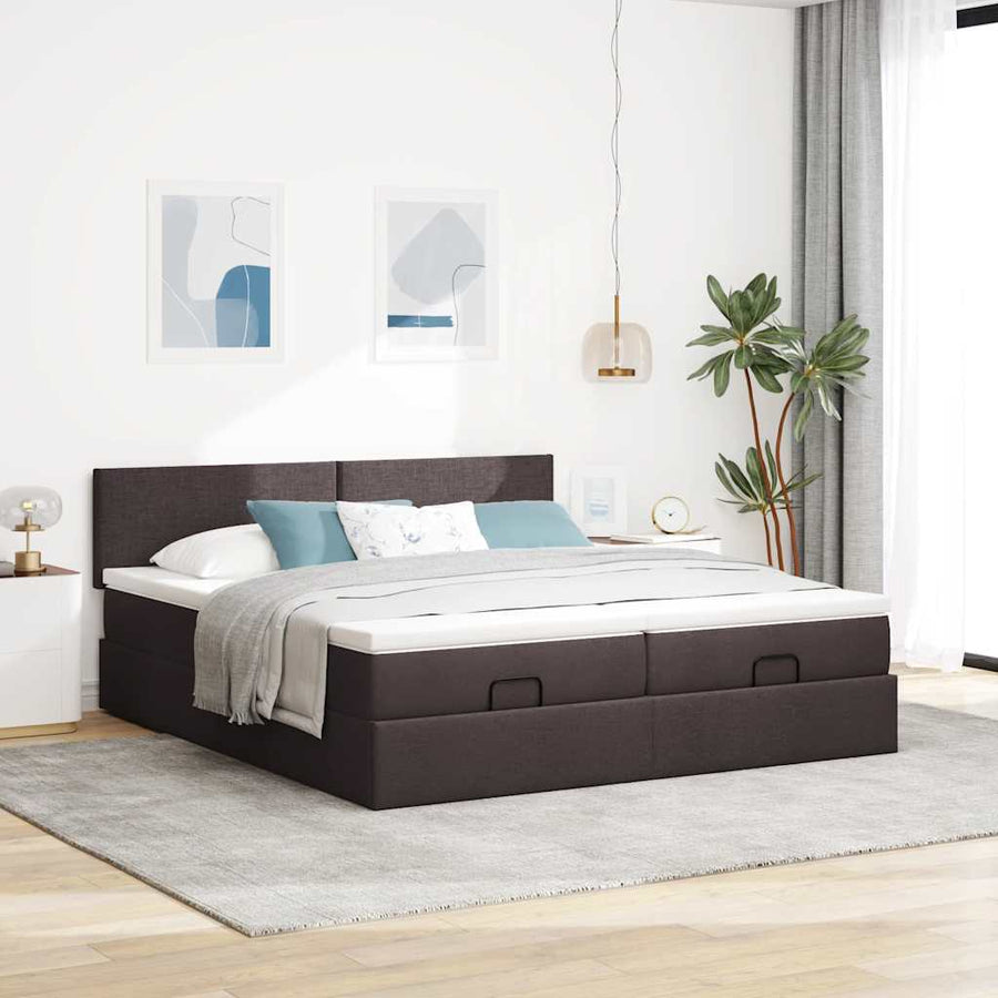 Ottoman bed met matrassen 200x200cm stof donkerbruin