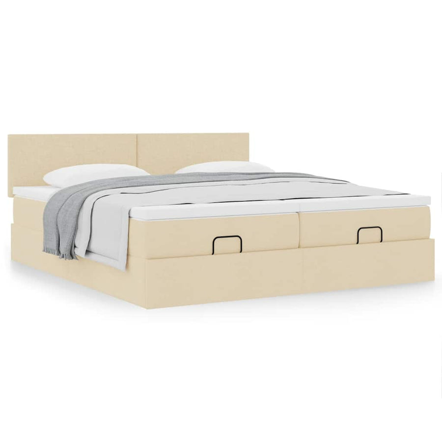 Ottoman bed met matrassen 200x200cm stof crèmekleurig