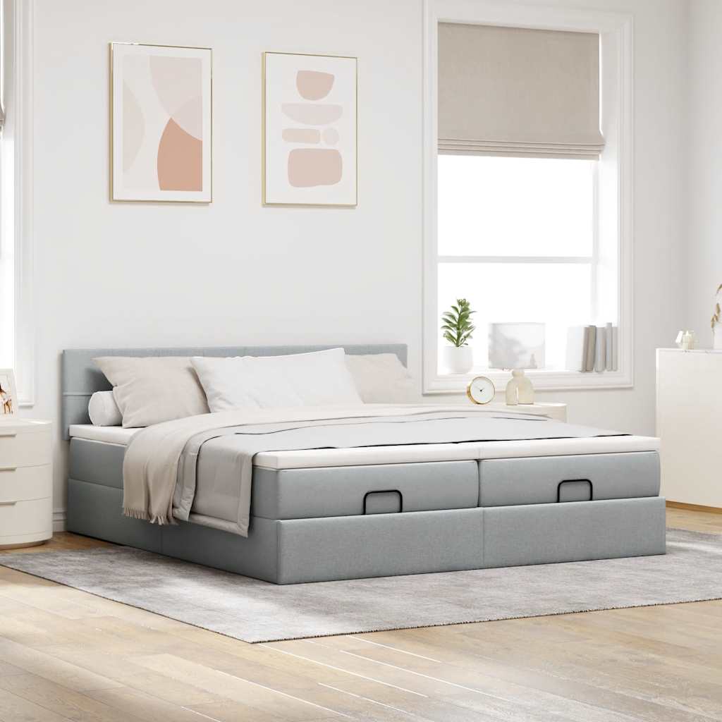 Ottoman bed met matrassen 160x200cm stof lichtgrijs