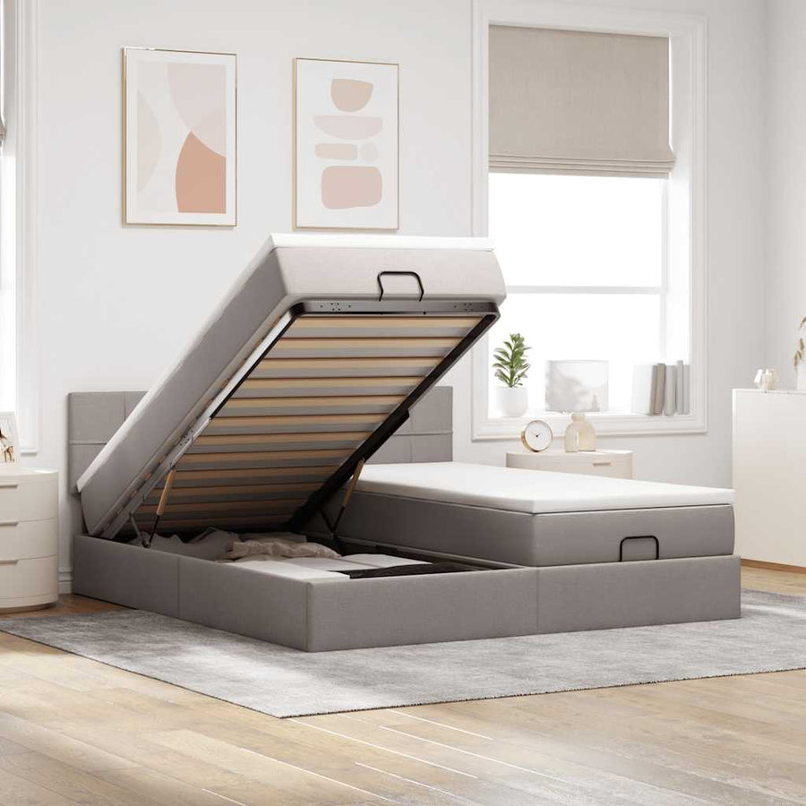 Ottoman bed met matrassen 160x200cm stof taupe