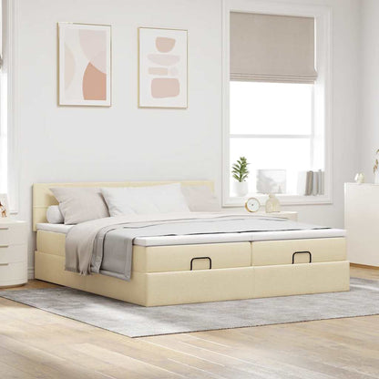 Ottoman bed met matrassen 160x200cm stof crèmekleurig