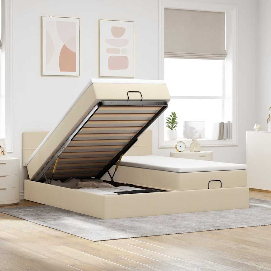 Ottoman bed met matrassen 160x200cm stof crèmekleurig